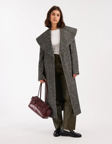  Miss Selfridge Formal Shawl Collar Wrap Coat In Herringbone Multi 