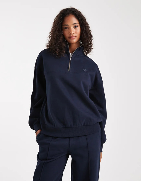  Miss Selfridge Half Zip Sweatshirt In Navy 