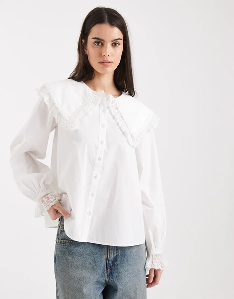  Miss Selfridge Lace Collar Blouse In White 
