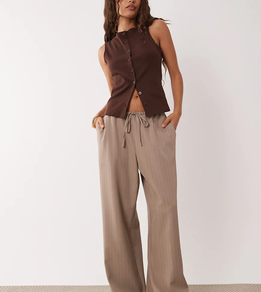  Miss Selfridge Petite Tailored Pull On Trouser In Neutral Pinstripe 