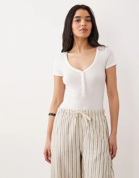  Miss Selfridge Pointelle Button Through Bodysuit In White 