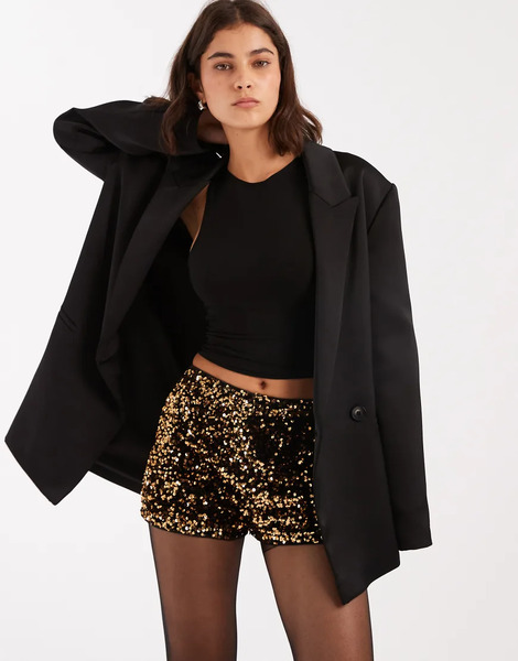  Miss Selfridge Sequin Booty Shorts Gold 