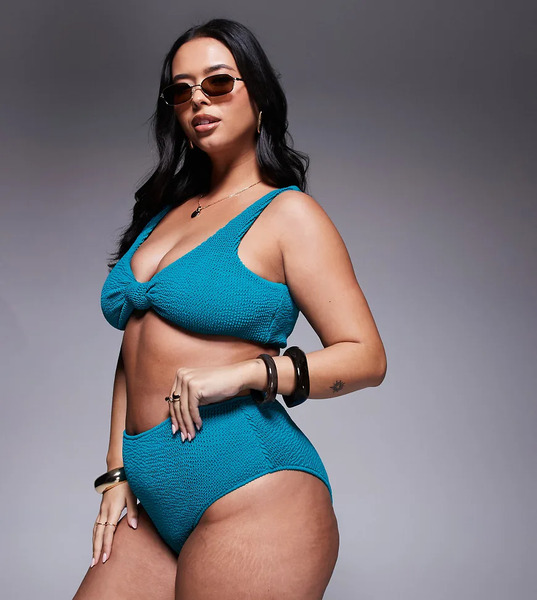  Moda Minx Curve Scrunch Brazilian Bikini Bottom In Teal Blue 