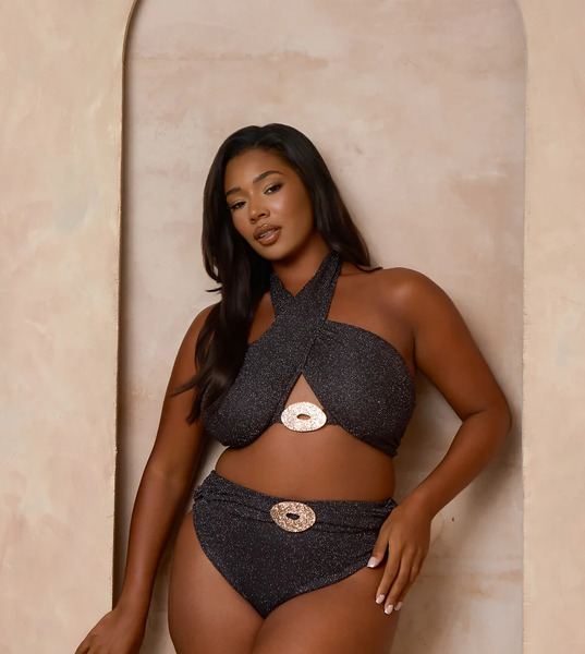  Moda Minx Curve X Alessa Tyrrell Charles Glitter Wrap Bikini Bottom In Black 