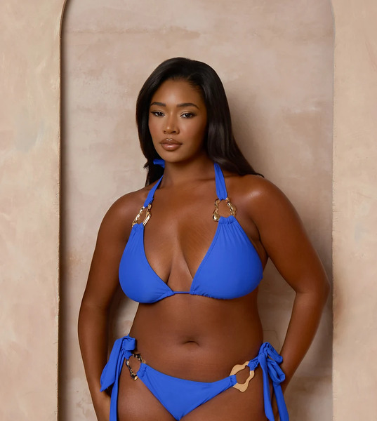  Moda Minx Curve X Alessa Tyrrell Charles Tieside Bikini Bottom With Molten Hardware Detail In Cobalt Blue 