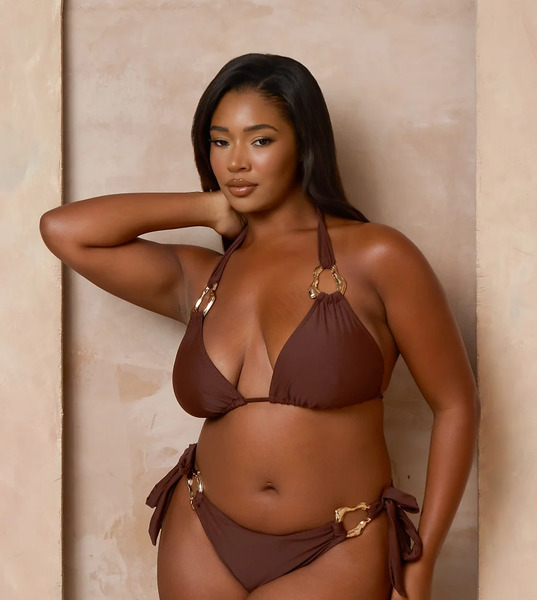  Moda Minx Curve X Alessa Tyrrell Charles Tieside Bikini Bottom With Molten Hardware Detail In Coffee Brown 