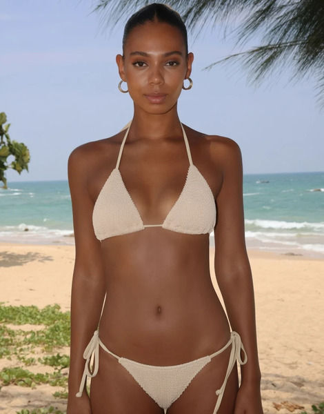  Moda Minx Scrunch Tie Side Bikini Bottom In Light Caramel Neutral 