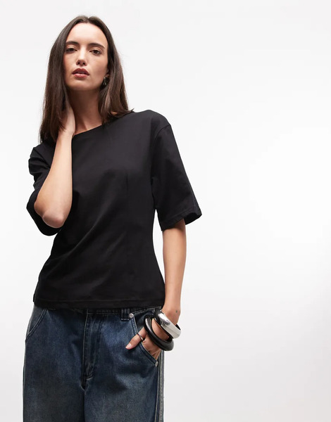  Monki Cinched Waist Top In Black 