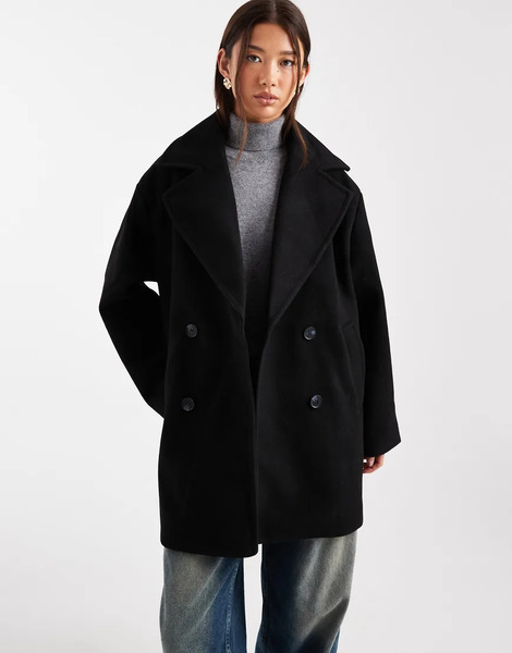  Monki Double Breasted Longline Jacket In Black 