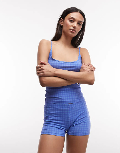  Monki Hotpants Co Ord In Blue Gingham Print 