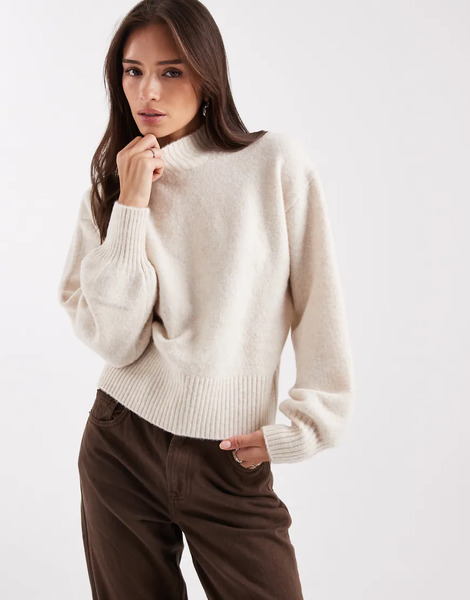  Monki Knitted Turtleneck Jumper In Beige Neutral 