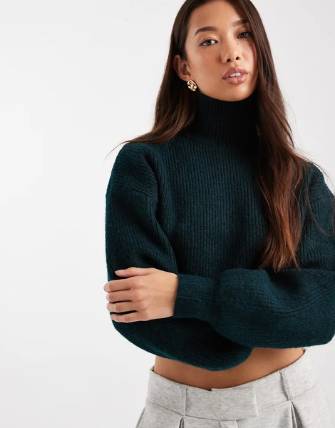  Monki Knitted Turtleneck Jumper In Dark Green 