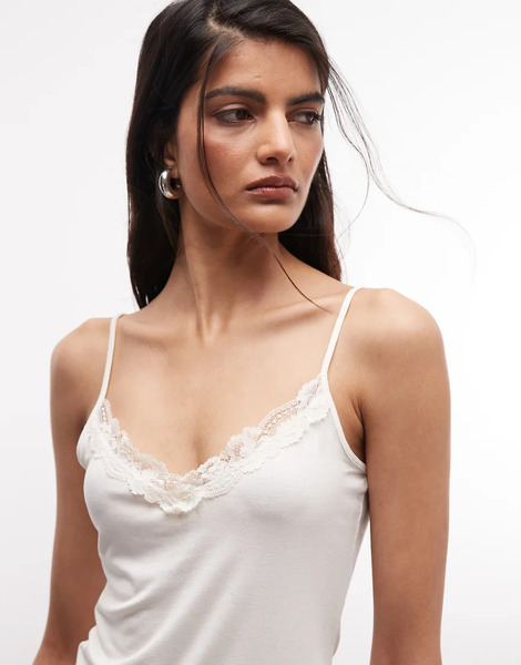  Monki Lace Soft Cami Top In White 
