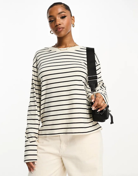  Monki Oversize Long Sleeve Top In Mono Stripe Multi 