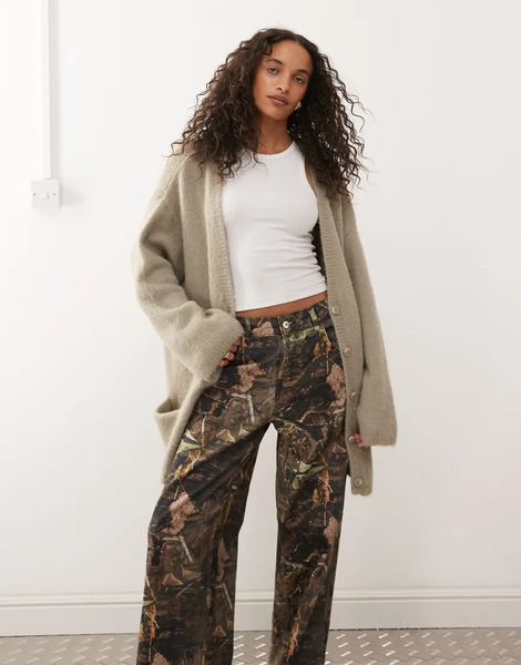  Monki Oversized Fluffy Knit Cardigan In Beige Neutral 