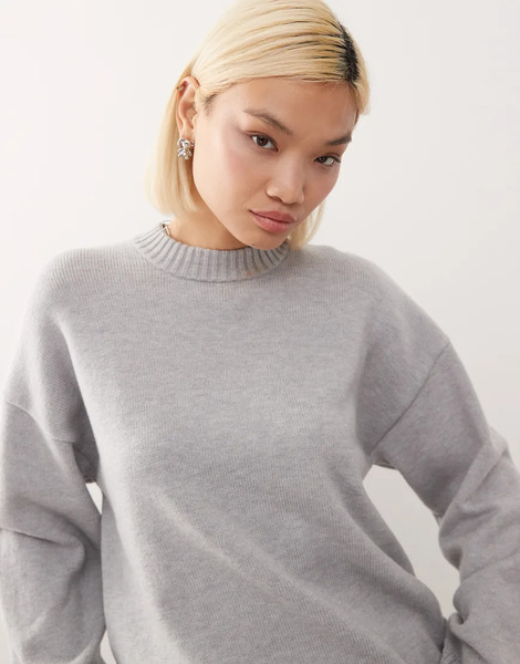  Monki Oversized Jumper With Drop Shoulder In Grey Melange 