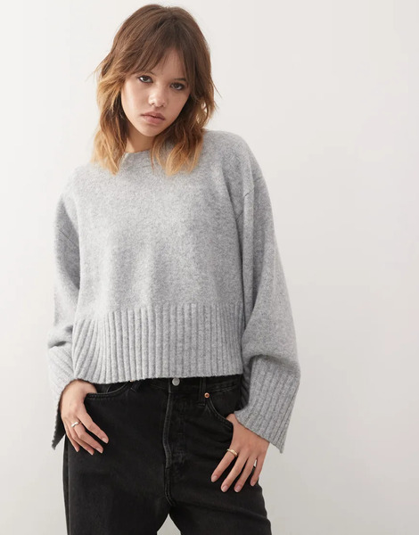  Monki Oversized Knit Jumper In Grey Melange 