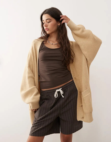  Monki Oversized Longline Cardigan In Caramel Neutral 