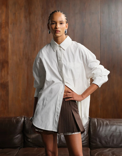  Monki Oversized Poplin Shirt In White 