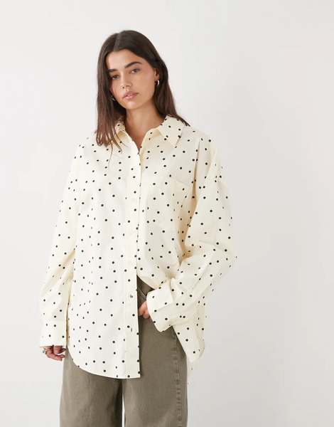  Monki Oversized Shirt In Lemon Yellow Polka Dot 
