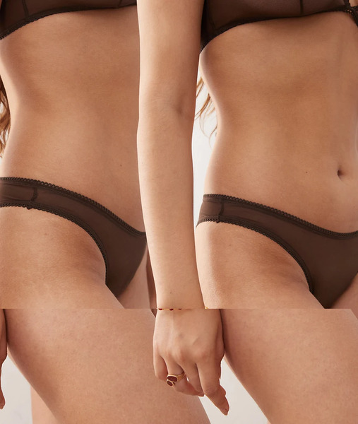  Monki 2 Pack Soft Mesh Brazilian Thong In Chocolate Brown 