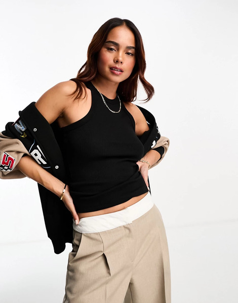  Monki Ribbed Racer Vest In Black 