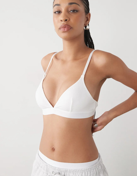  Monki Ribbed Triangle Bralette In White 