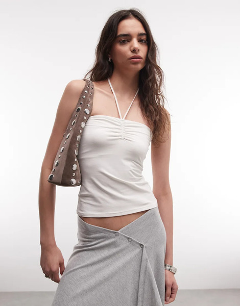  Monki Tie Back Halter Top In White 