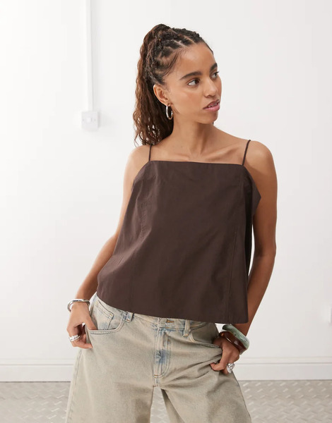  Monki Trapeze Strappy Top In Brown 