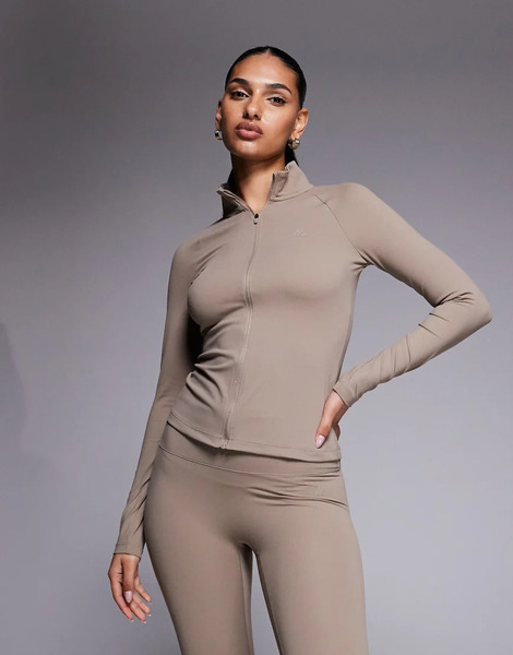  Montirex Form Full Zip Top In Brown 