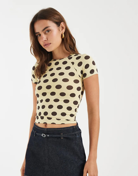  Motel Agneta Big Dot Tee In Yellow Brown 