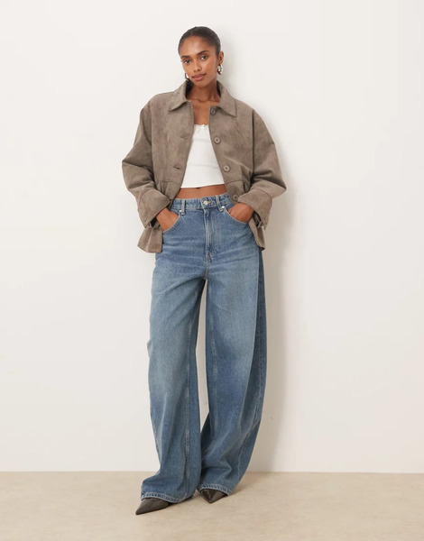  Motel Orson Faux Suede Jacket In Olive Grey 