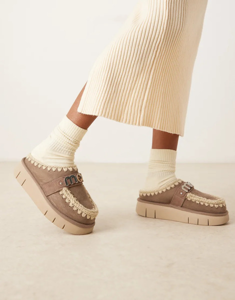  Mou Bounce Logo Letter Suede Clogs In Elephant Grey 