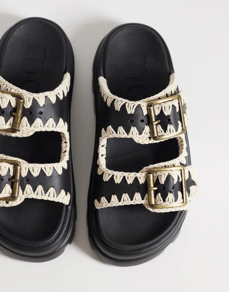  Mou Eva Two Buckle Sandals In Black 