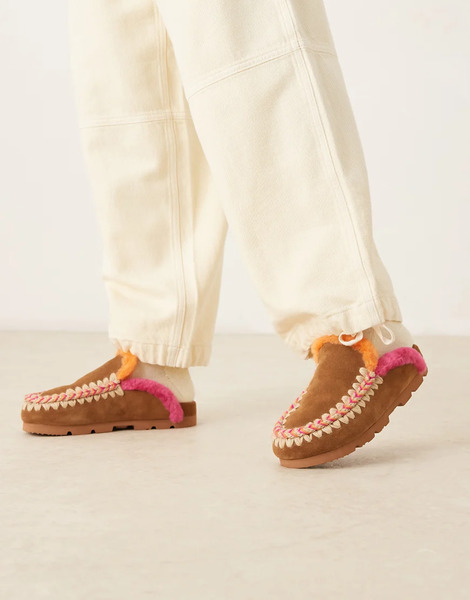  Mou Overstitched Suede Mule In Cognac Brown 