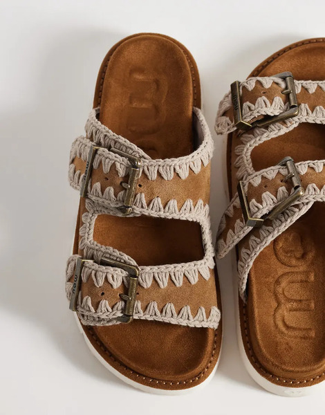  Mou Two Buckle Sandals In Tan Neutral 