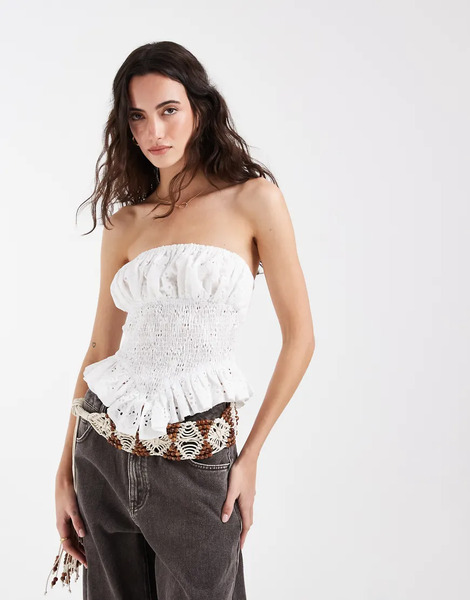  Muse Assembly Broderie Anglaise Asymmetric Bandeau Top In White 