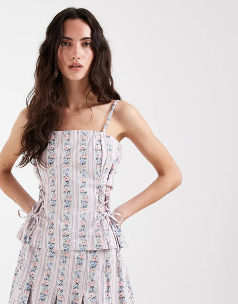  Muse Assembly Corset Strap Top In Wallpaper Print Co Ord Multi 