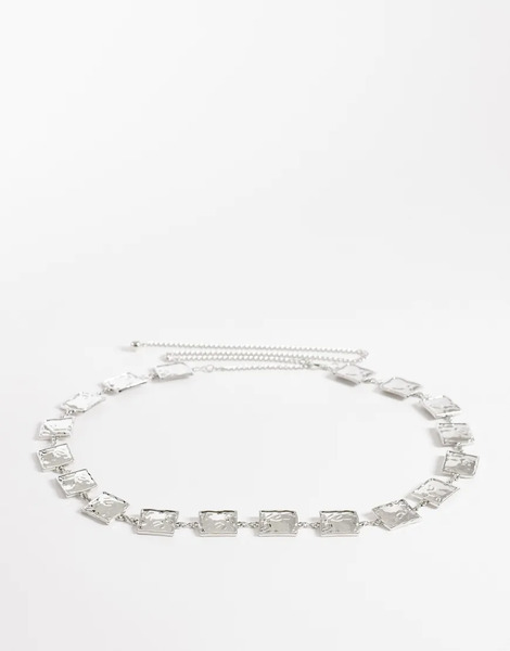  My Accessories Curve Hammered Square Chain Belt In Silver 