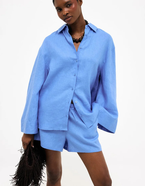  Na Kd Drawstring Linen Shorts In Blue 