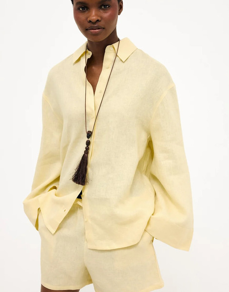 Na Kd Drawstring Linen Shorts In Light Yellow 