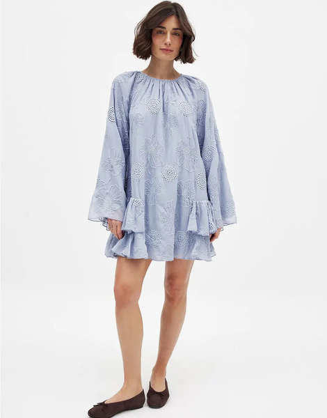  Na Kd Embroidered Volume Mini Dress In Blue 