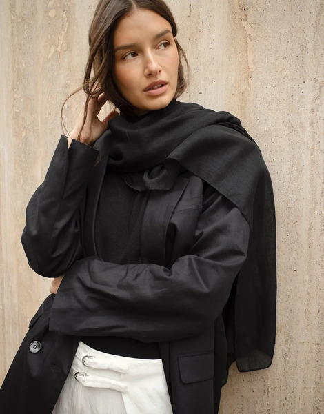  Na Kd Linen Blend Maxi Oversized Blazer In Black 