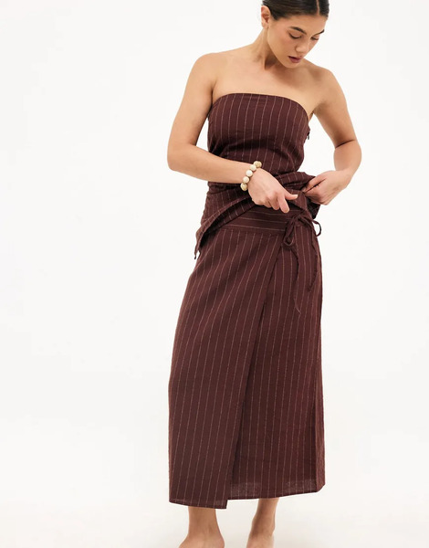  Na Kd Linen Blend Stripe Skirt In Brown Multi 