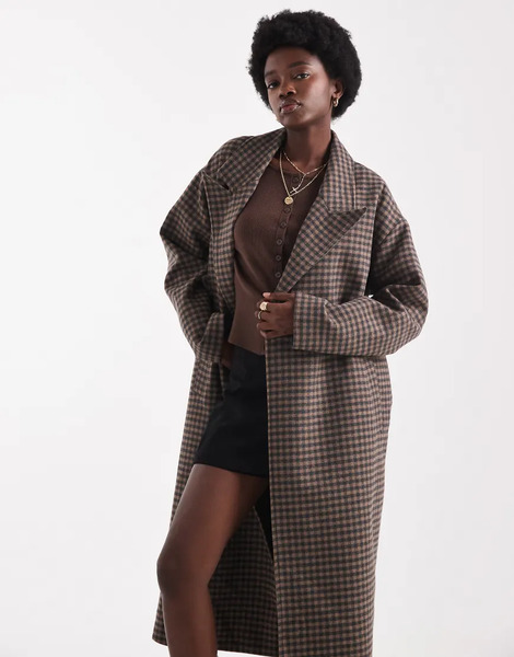  Native Youth Oversized Longline Wool Overcoat In Brown 