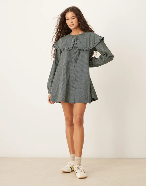  Neon Rose Oversized Collared Dress In Navy Yellow Stripe 