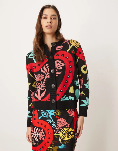  Never Fully Dressed Fitted Cardigan Co Ord In Bright Abstract Print Multi 