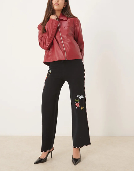  Never Fully Dressed Flame Heart Knitted Jogger In Black 