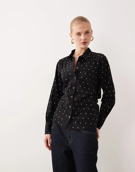  Never Fully Dressed Hotfix Studded Bow Back Shirt In Black 