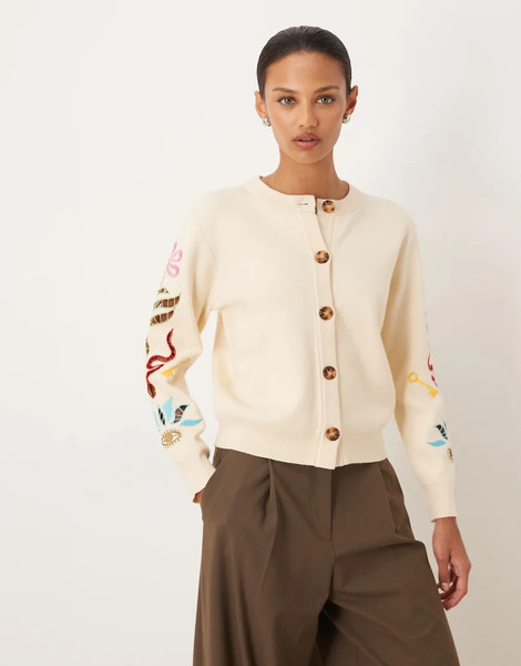  Never Fully Dressed Knitted Cutwork Embroidered Cardigan In Cream White 